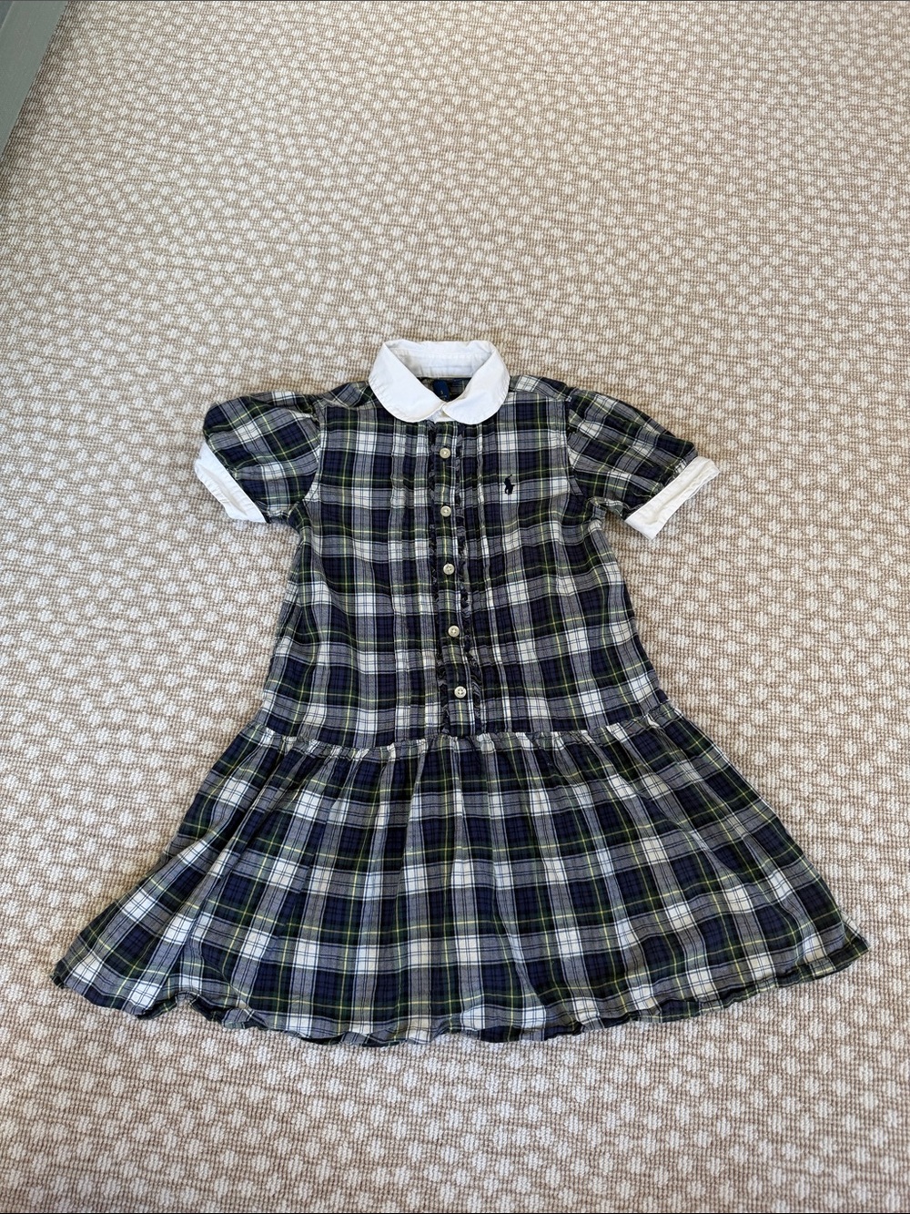 Polo by Ralph Lauren Navy, Green & White Plaid Girls' Button-Front Dress